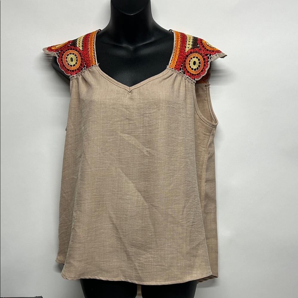 Embroidered Beige Women's Top crochet top size small